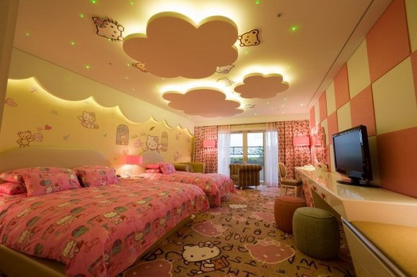 Phòng ngủ trẻ em bắt mắt với thiết kế trần ấn tượng