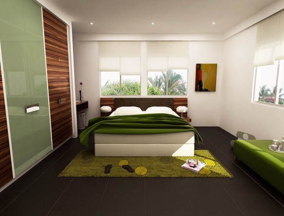 Gam xanh trong phòng ngủ mát mẻ